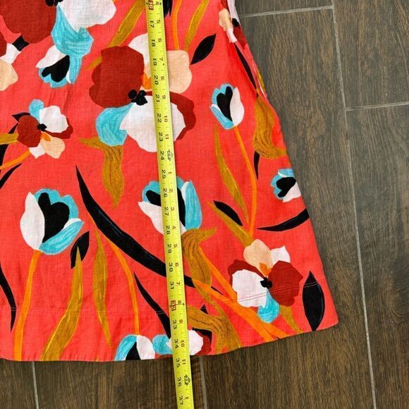 Sigrid Olsen orange floral mini linen trapeze dress with pockets. Sz M - Picture 13 of 16
